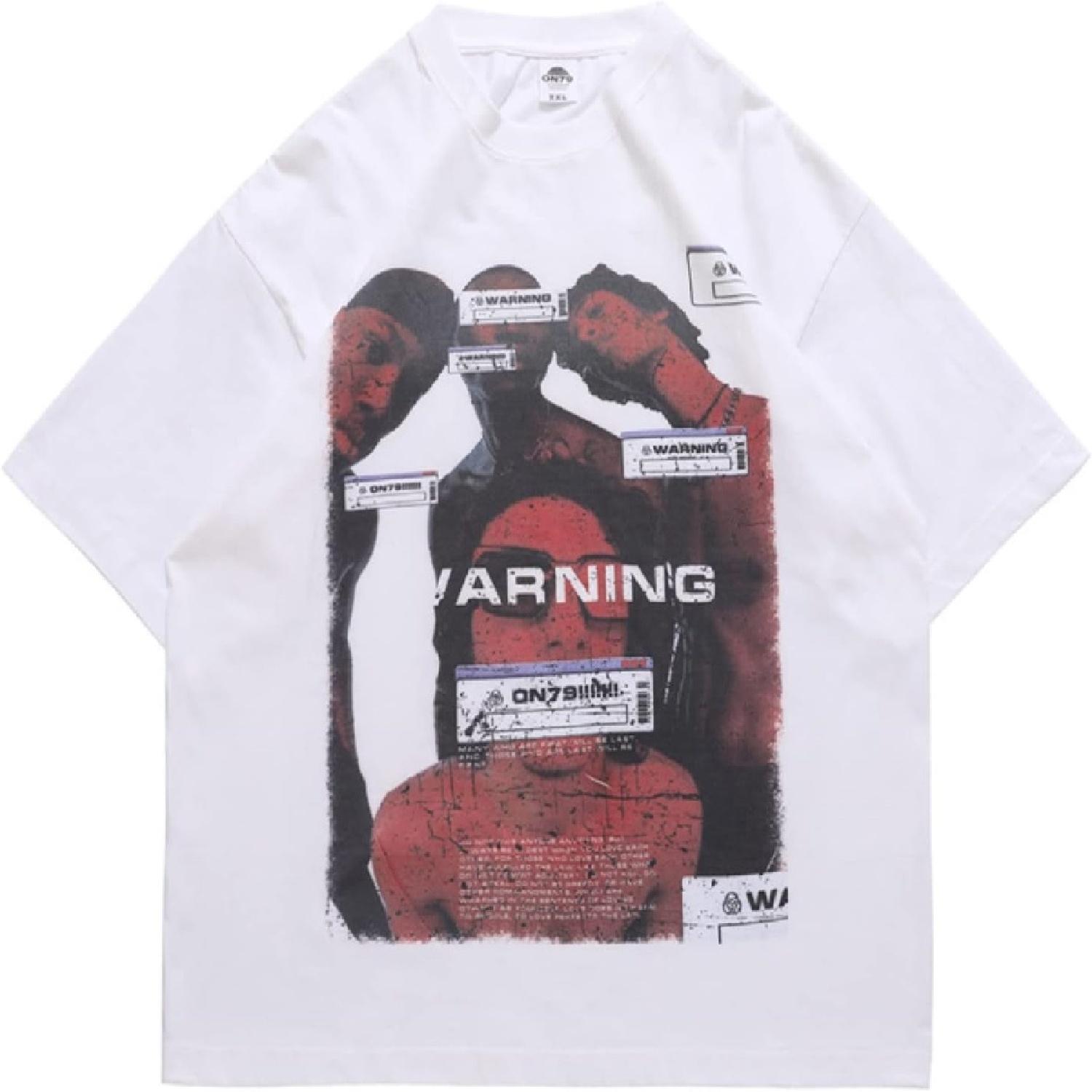 

Men Women Y2K T-Shirts Gothic Vintage Tees Grunge Emo Alt Streetwear Oversized Techwear Cyberpunk 2000s Baggy Unisex, White, Medium XXXXXL білий