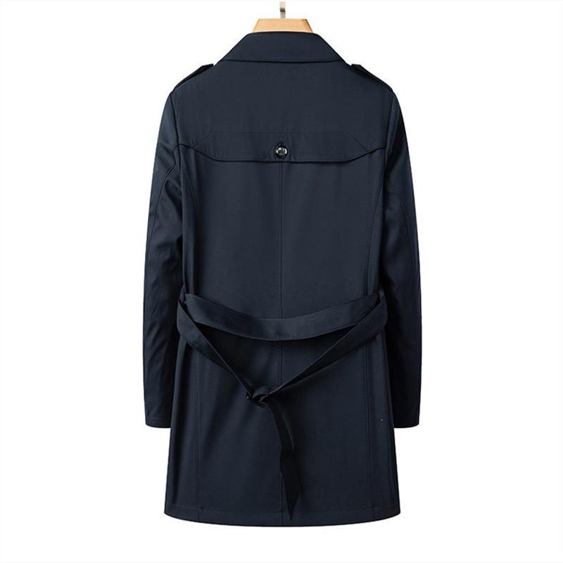 Men's Detachable Belt Trench Coat Autumn Winter Lapel Mid‑Long Windbreaker Business Casual Loose Outerwear Plus Size