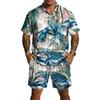 Men's Casual Printed Lightweight Breathable Shirt and Drawstring Shorts Set