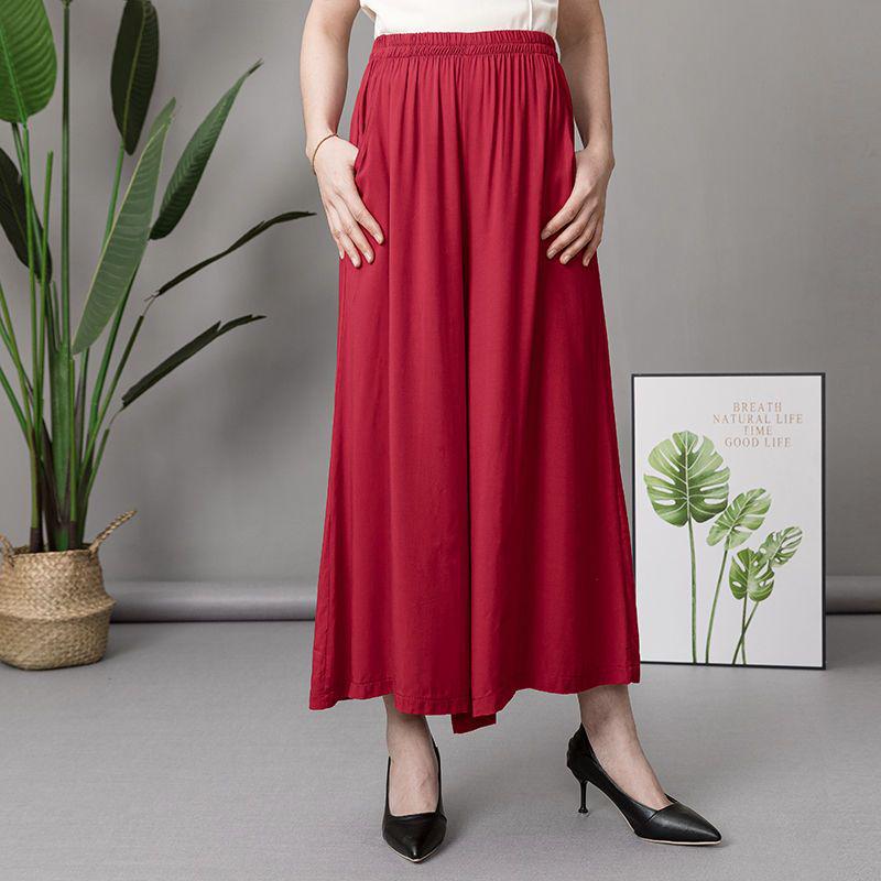 

Women s High-Waisted Wide-Leg Pants: Lightweight, Elastic Waist, Cotton-Silk Blend, Perfect for Spring and Summer 5XL 170-200 Jin вино красного