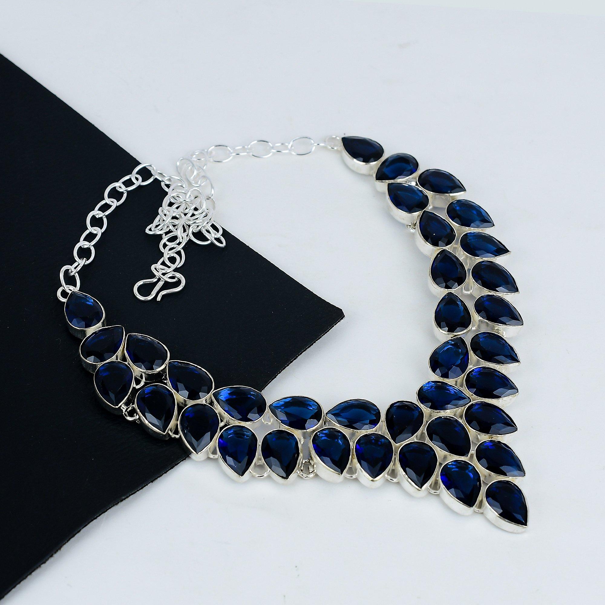 

Красивое лондонское голубое топазовое ожерелье ручной работы из стерлингового серебра 925 пробы, лондонское голубое топазовое серебряное ожерелье для жены, унисекс-ожерелье, подарок из ваты 20 синий