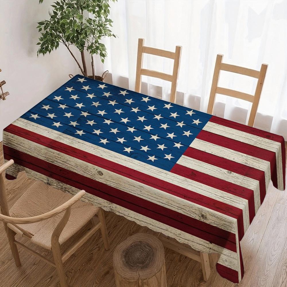 American Flag Wood Texture Rectangle Tablecloth for Table Decor Kitchen Dining Waterproof Reusable Tablecloth for Table Wedding