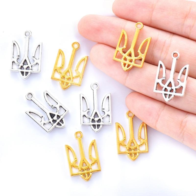 100 Pcs/set Diy Accessories Retro Alloy Ukraine National Emblem Pendants Ukrainian Flag Trident Charm Patriotic Gift