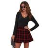 New Women Fashion Short Skirt Plaid Printed High Waist Elastic Mini Skirt Buttons Pleated Casual College Plus Size