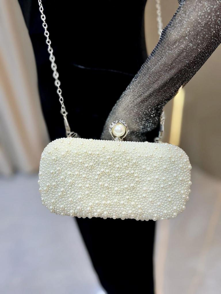 Elegant Pearl Evening Clutch Women's Luxury Chain Crossbody Handbag