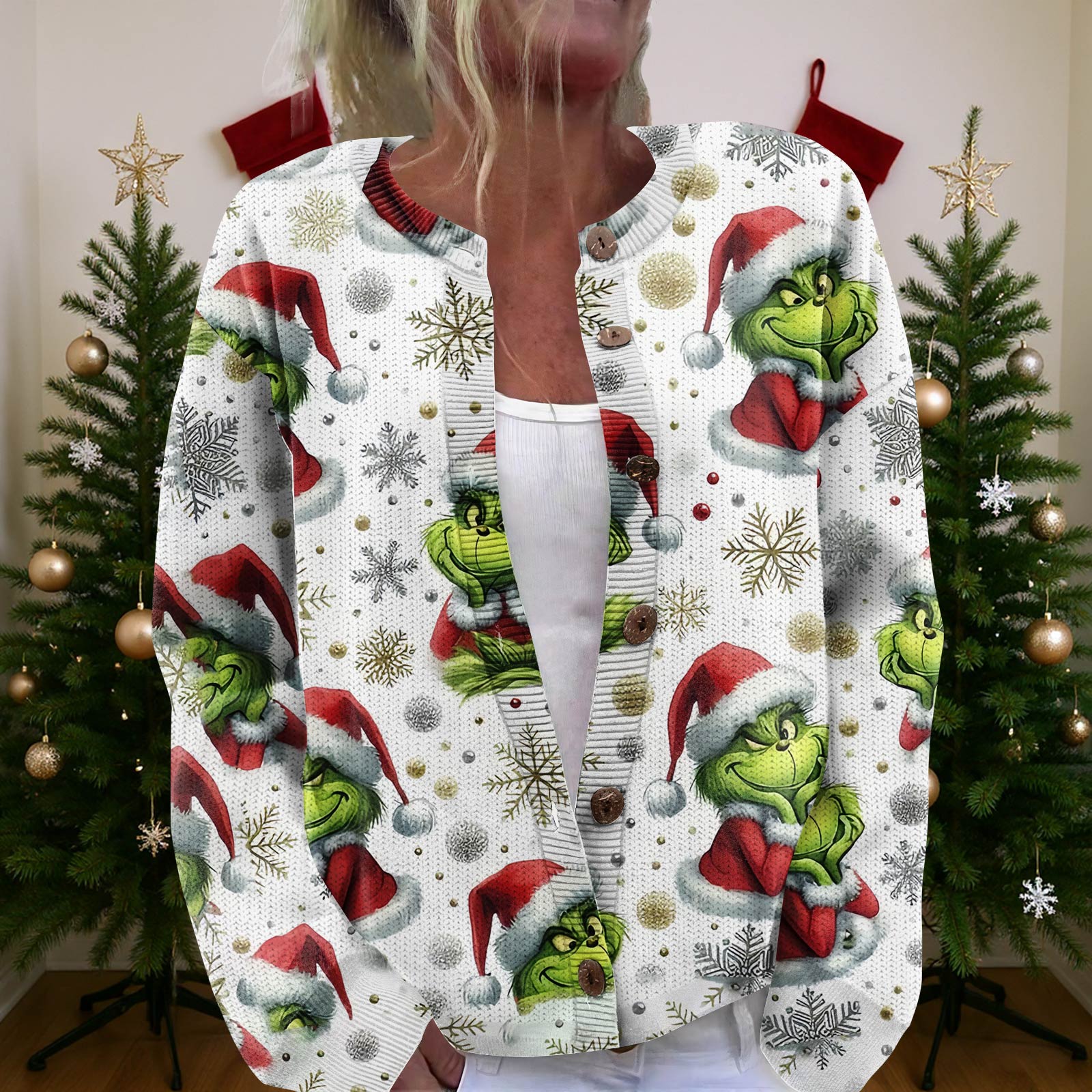 

Женский рождественский свитер Милый забавный рождественский свитер Осень и зима Свитер с длинным рукавом вязаный M