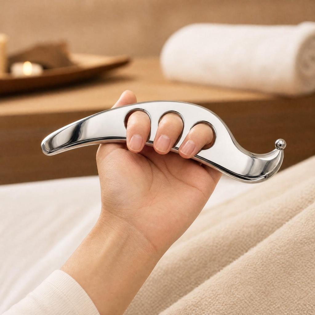 Gua Sha Massage Tool with Finger Holes Smooth Polished Muscle