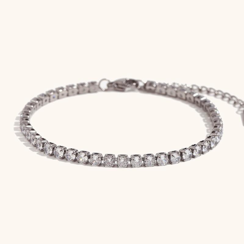 Stainless Steel Gold Plated Zircon Chain Bracelet Women Minimalist Geometric Design 3mm 4mm 5mm Width Options 3mm Zircon Chain Bracelet - Silver