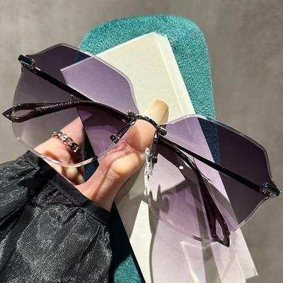 Trendy Oversized Zonnebril Heren Dames Mode Retro Grote Randloze Zonnebril Nieuwe Verloop Outdoor Oogbeschermingsbril