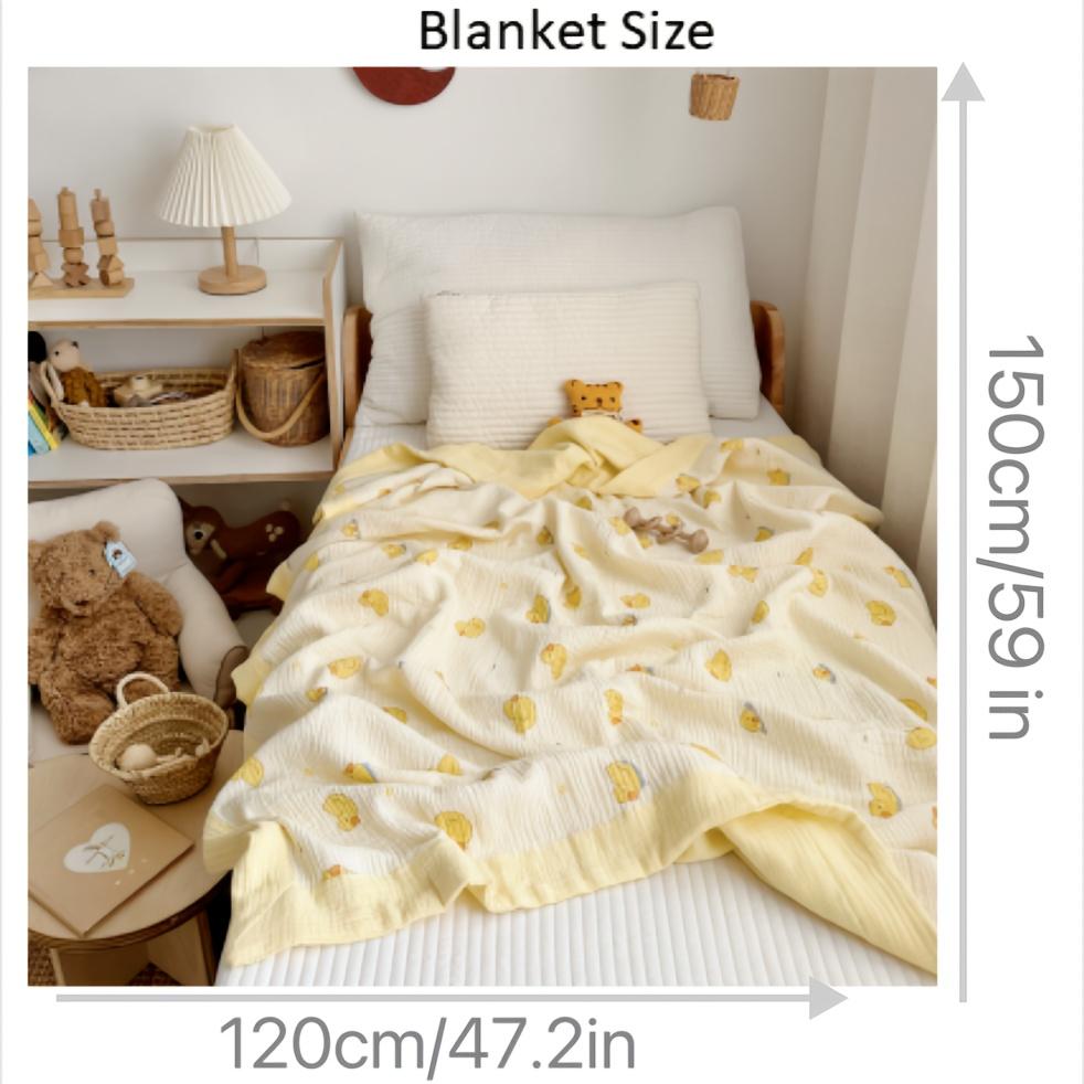 100% Cotton Muslin Gauze Throw Blanket  4 Layer PreWashed, Breathable Soft, Retro Animal Polka Dot Patterns, Yellow,All Season Cozy Blanket for Couch