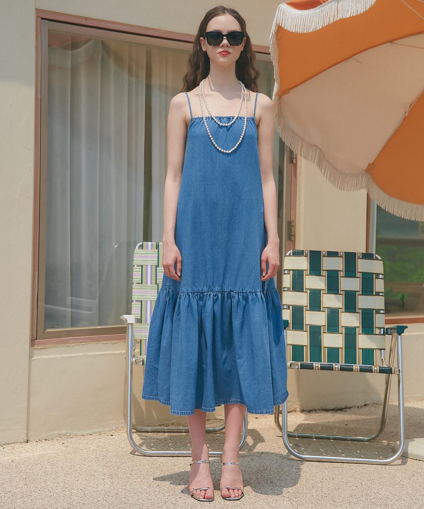 UNKNOWN PLANET Up-246 Shirred Denim Dress Blue