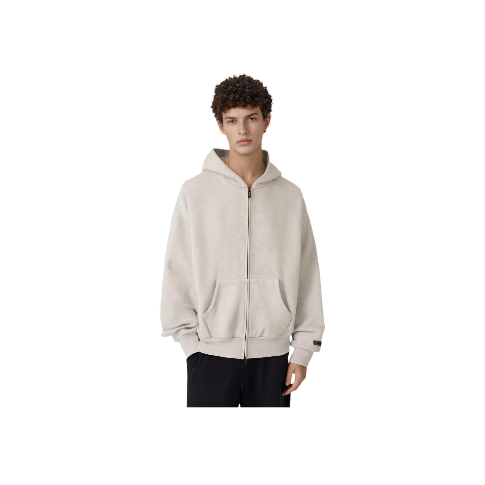 Fear of God Essentials Classic Full Zip Hoodie Heather Stone Unisex Tops Grey 192SP254782F L