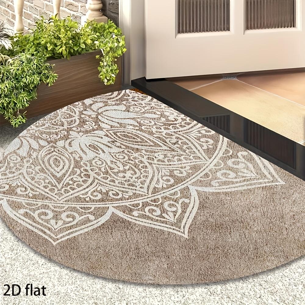 

Luxury Beige and White Half Round Door Mat 2D Flat Non Slip Machine Washable Rug for Entryway Bedroom Home Decor 40X60CM