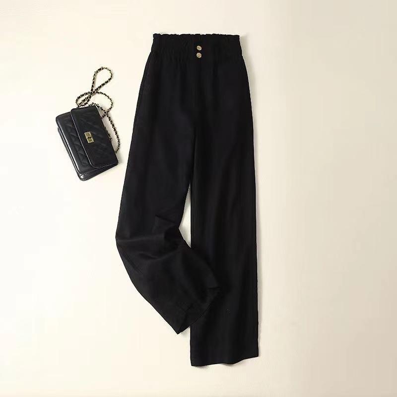 Pantalon large taille haute pour femme, pantalon décontracté fin pour printemps et été
