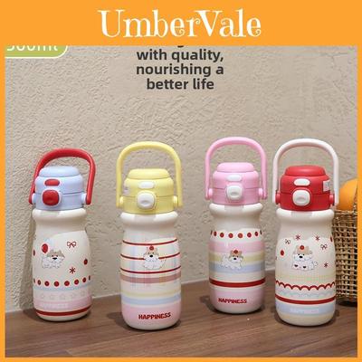 Cute Cartoon Stainless Steel Insulated Travel Mug With Straw For Office And Outdoor Use