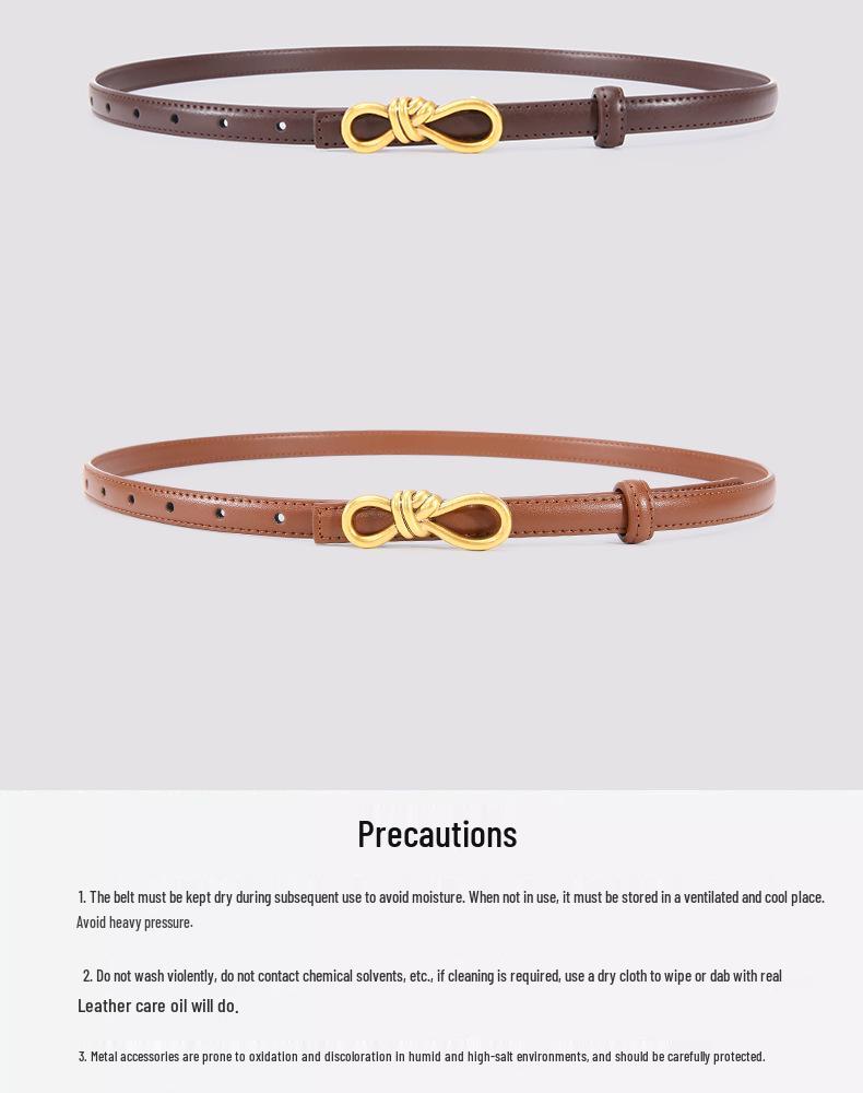 Women's Genuine Leather Bowknot Waist Belt - Simple, Versatile, Thin Cowhide Accessory for Dresses, Skirts, Shirts, and Trousers.