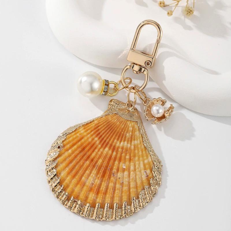 

1pc Keyring Pendant Naturally Keychain Asymmetrical Imitation Pearl Bag Accessory Shell Starfish Shell