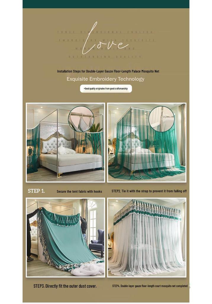2024 Floor-Standing Double-Layer Palace Style Blackout Princess Mosquito Net with Three Doors