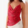Women's Sleeveless Slim Fit Crop Top Floral Beaded Backless Tie Strappy Cami