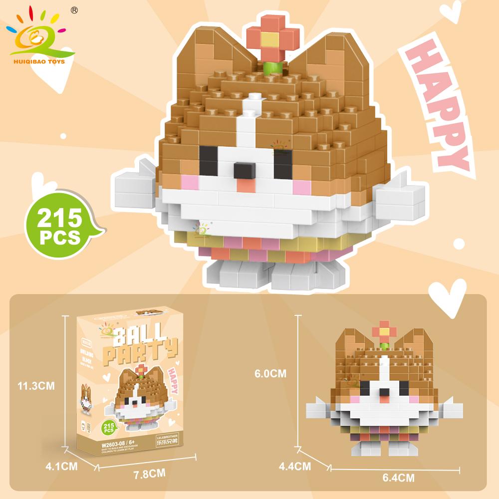 HUIQIBAO Mini Cute Animal Micro Building Blocks 3D Diamond BEE Cat Panda Model Bricks DIY City Construction Toys for Children