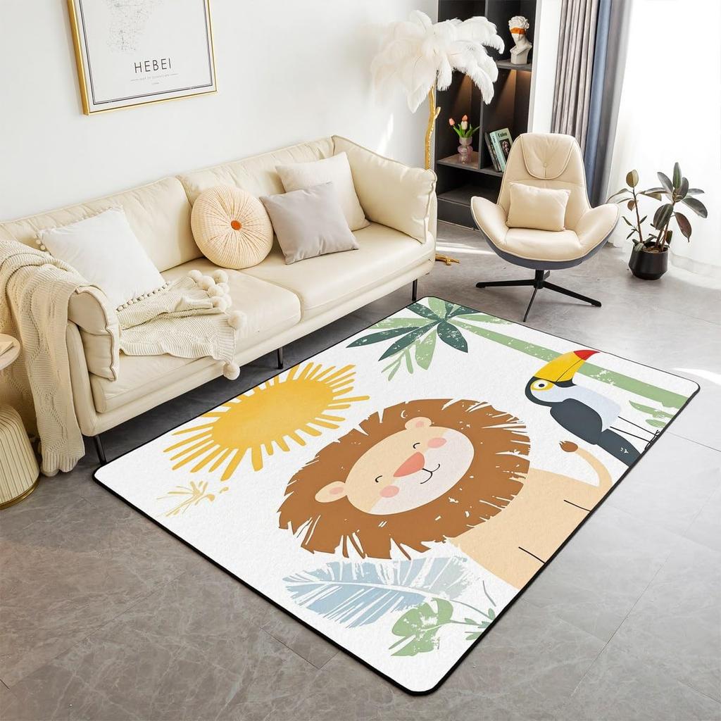 Erosebridal Nursery Jungle Animal Kids Area Rug 4'11" x 3'3" | Safari Elephant Giraffe Carpet for Boys Girls Cartoon Koala Lion Indoor Floor
