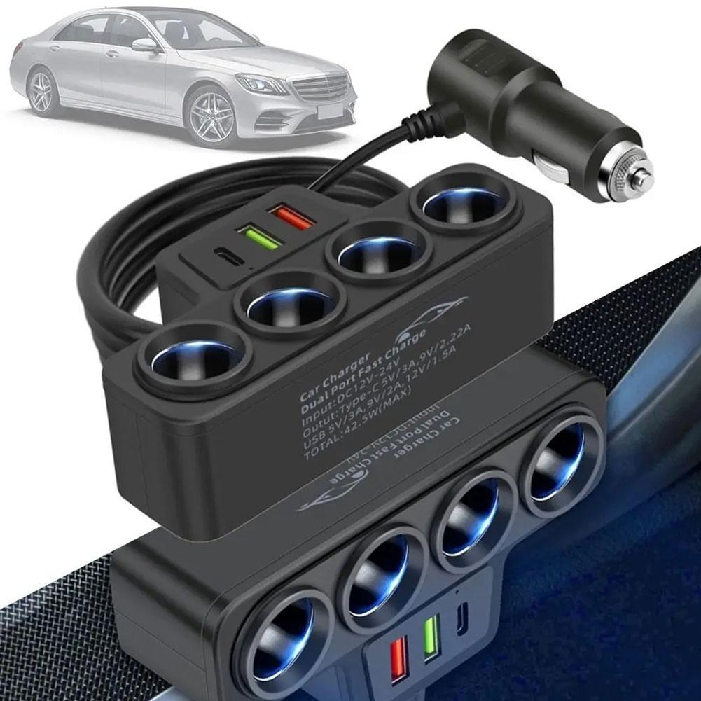 

4 Ways Multi Socket Car Cigarette Lighter Splitter Power Adapter 12v-24v Plug Phone Power Adapter чёрный