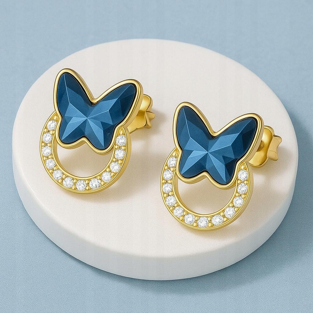 Gold Butterfly Earrings Blue Butterfly Wings Butterfly Silver 925