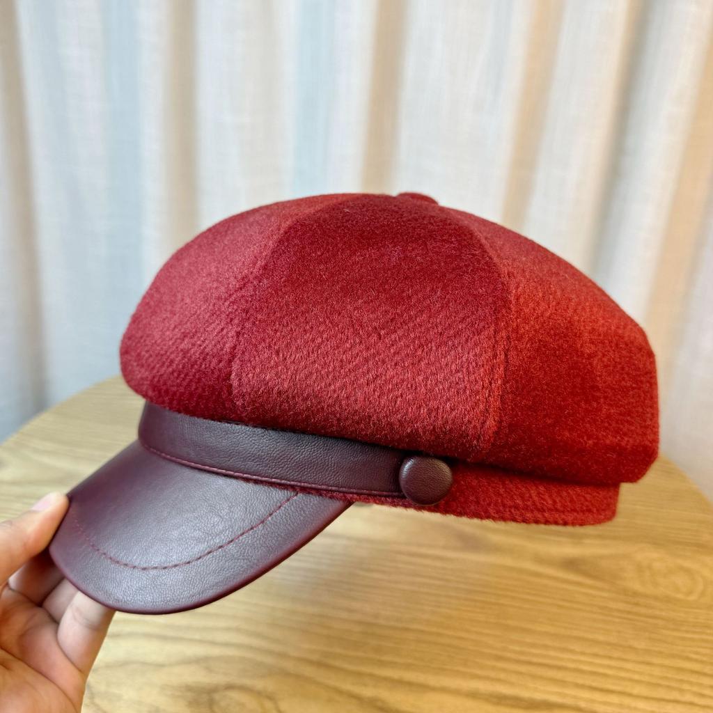 Octagonal Hat for Women in Autumn and Winter Mink Fur Warm British Retro Newsboy Hat Trendy Brand Casual Versatile Painter Hat