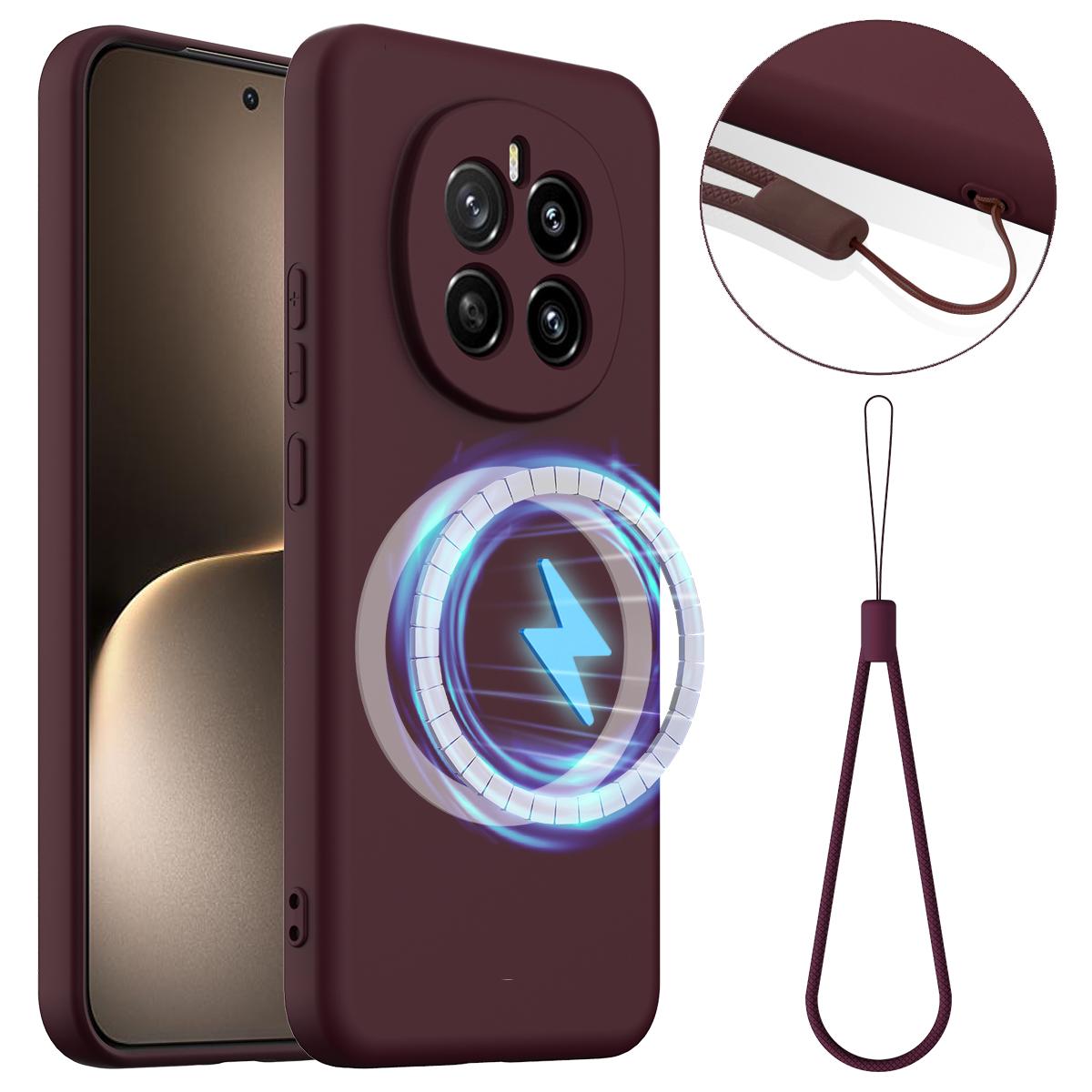 

For Honor Magic7 5G Case Compatible with MagSafe Anti-Drop Liquid Silicone Phone Cover Wine Red