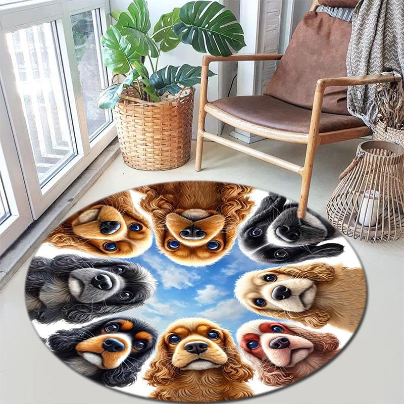 1 Stück Süßer Haustier Chihuahua Border Collie Aufdruck runder Teppich, Fußmatte für Zuhause, Outdoor-Reiseschutzteppich