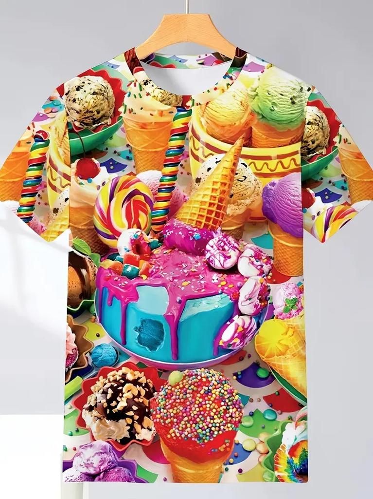 3D Printing Ice Cream Graphic Printed T-shirt Men Women Fashion Summer Crew Neck Short Sleeve Kids Trendy New Tee Shirts Tops