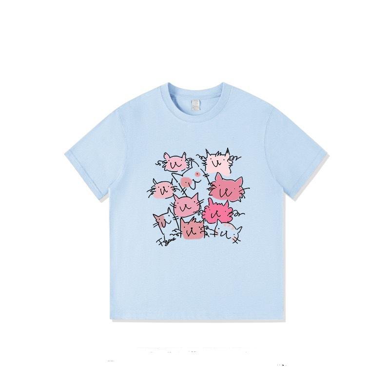 Guochao American pure cotton short-sleeved t-shirt women's new design sense niche loose large size fat mm cartoon top