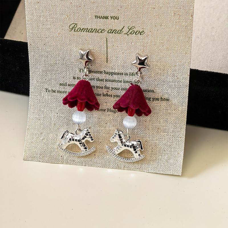 Simple Elegant Red Horse Earrings Korean Cute Sweet New Year's Red Earrings Ear Studs Jewelry Accessories New Year Gifts