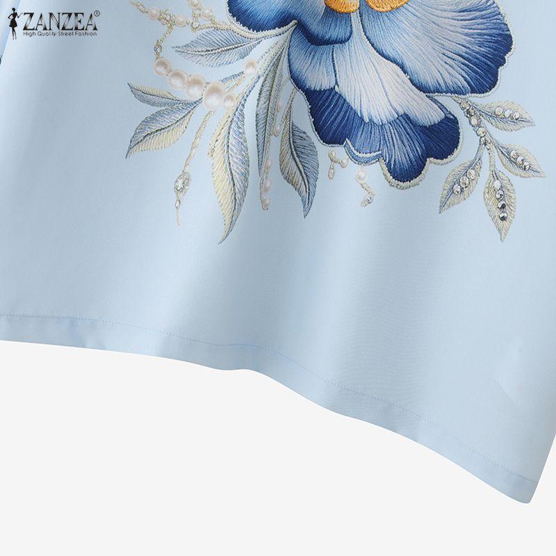 ZANZEA Women Casual Round Neck Floral Print Loose 3/4 Sleeve Blouse