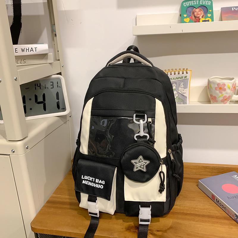 High Value Ins Pain Bag Wide Shoulder Strap Large Capacity Contrasting Color Junior High School Students Lightweight
