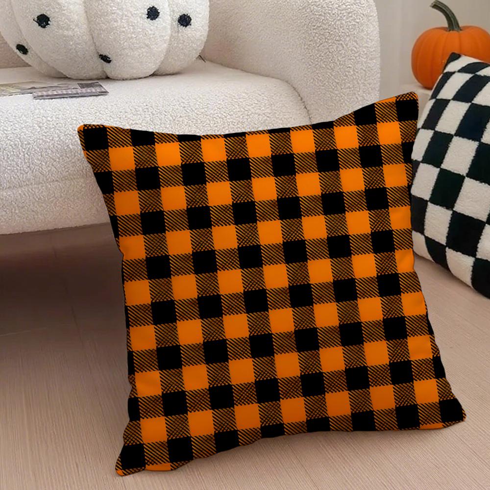 classical orange tartan design plaid Cushion Cover Throw Pillow Cover Hidden Button Durable Polyester Chair Cushion