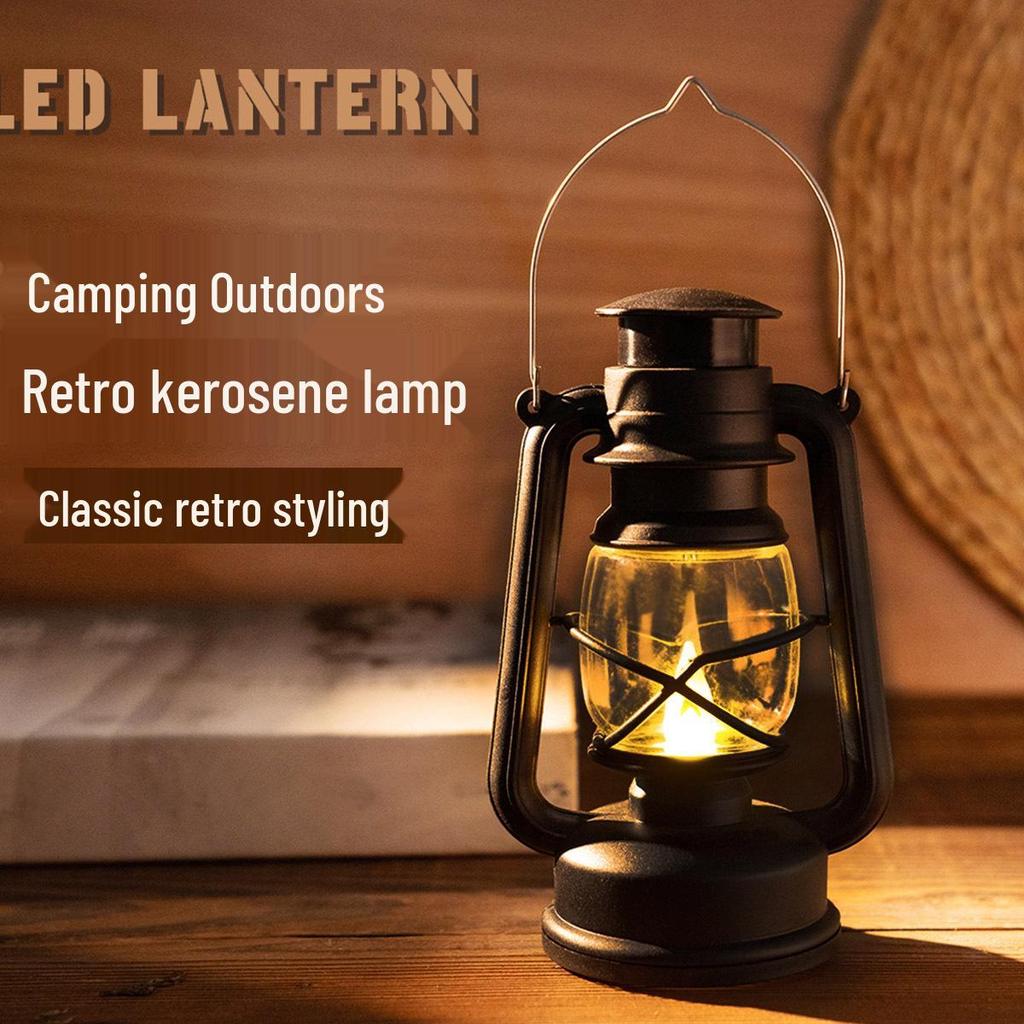 Retro Handheld Kerosene Lantern - Camping, Tent, and Decorative Small Night Light with Electronic Candle Atmosphere