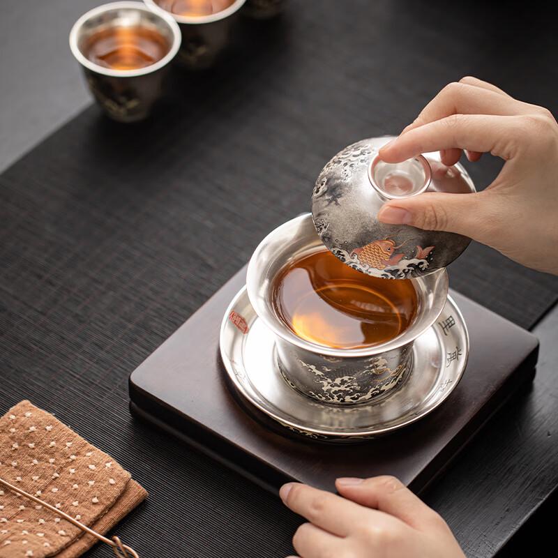 Su Shi Gilded Silver Ink Dragon Ceramic Gaiwan Tea Set