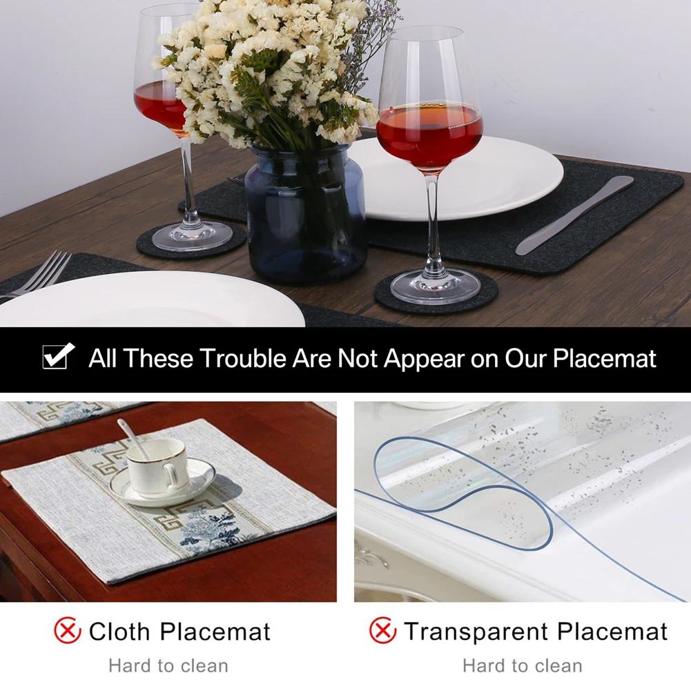 Placemats and Coaster Set of 6 Washable Felt Place Mats with Coasters and Cutlery Bags Heat Resistant Dining Table Mats