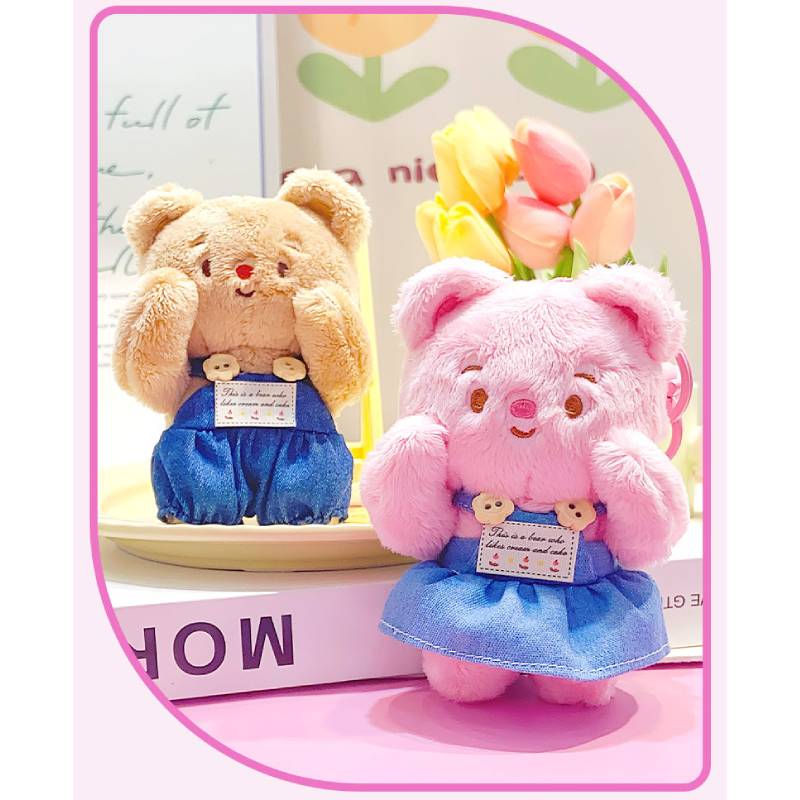 Denim Bear Suspender Plush Pendant Keychain Toy Decoration Accessories Gift