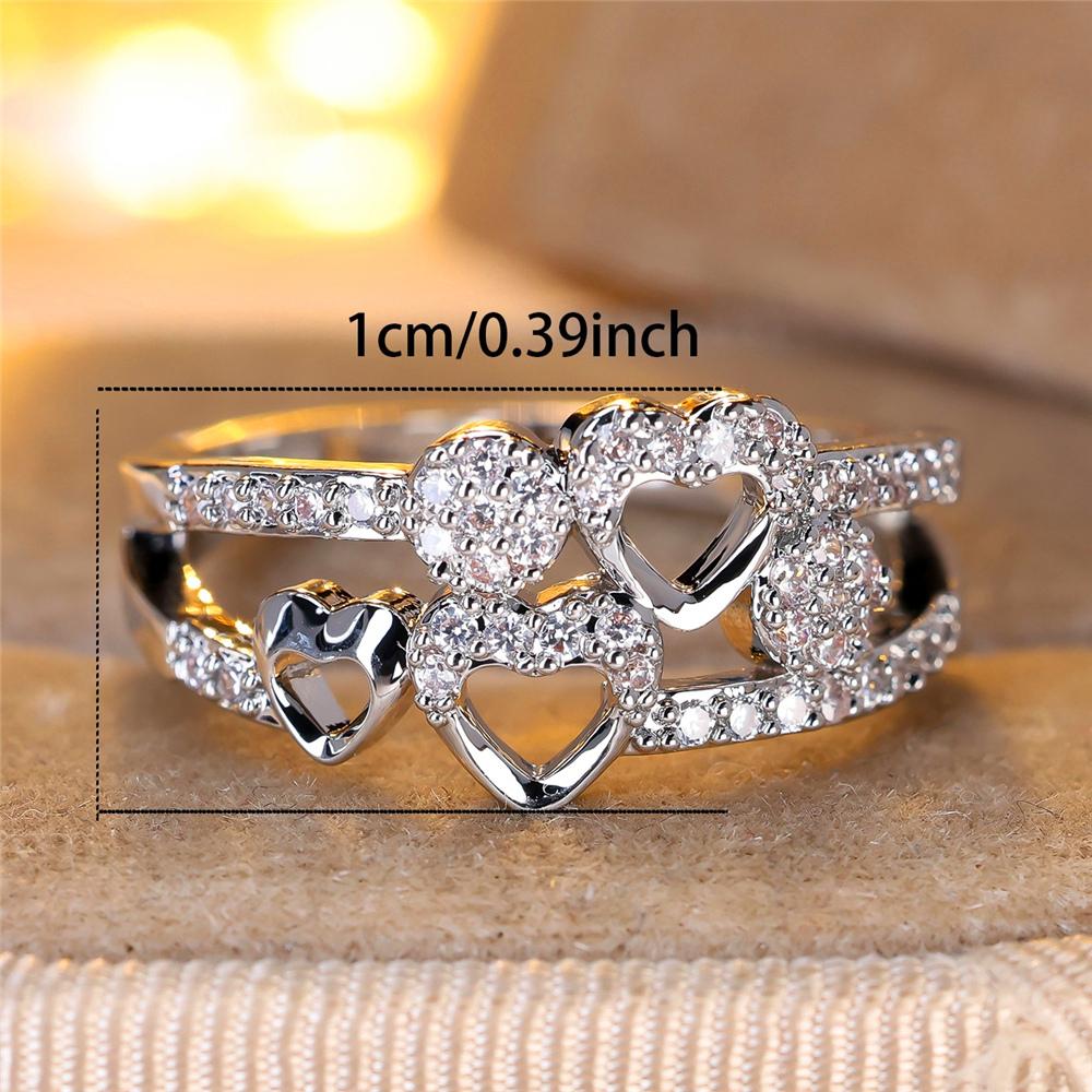 Boho Female White Crystal Zircon Stone Cute Gold Silver Color Love Heart Ring Vintage Wedding  For Women