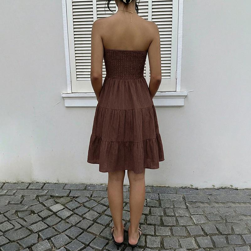 2026 Elegant Strapless Ruched Mini Dress: European & American Sleeveless, Backless Summer Style for Women