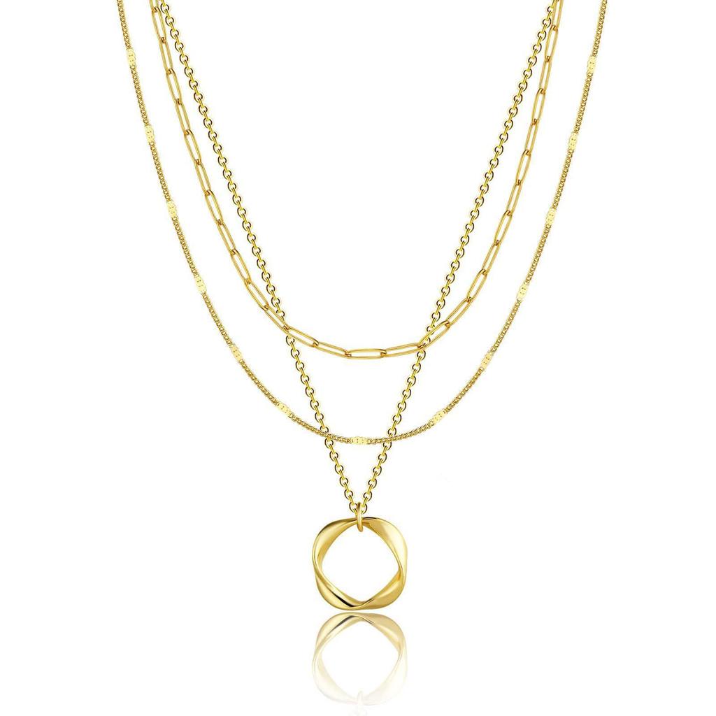 14K Gold-Plated Three-Strand Necklace: Twisted Copper Layered Paperclip Chain