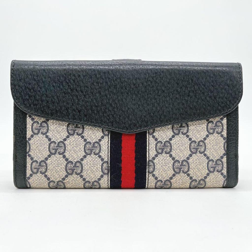 Used GUCCI Old Gucci Long Wallet GG Pattern Sherry Line Supreme Navy