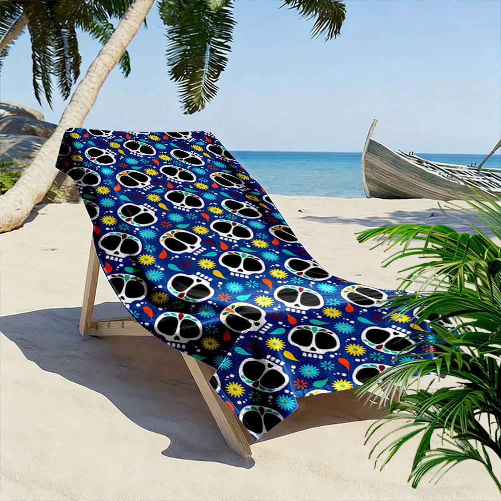 Buntes Schädel-Fiesta-Print Strandtuch, schnell trocknend, geeignet für Reisen, Outdoor-Sportarten, Joggen, den Strand und Schwimmen, Geschenk