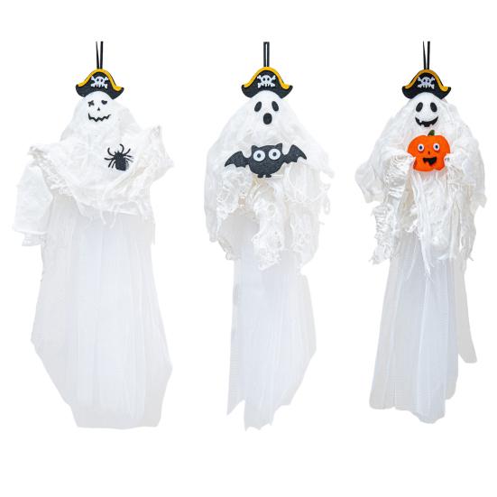 Halloween Hanging Ghost Decoration Spooky Flying Pirate Ghost Holding Pumpkin/Bat/Spider for Indoor And Outdoor Tree Decor