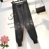 Plus Size Women's Stretchy Lace-up Knit Harem Pants - Slimming, Shiny Stamping, Casual Fit