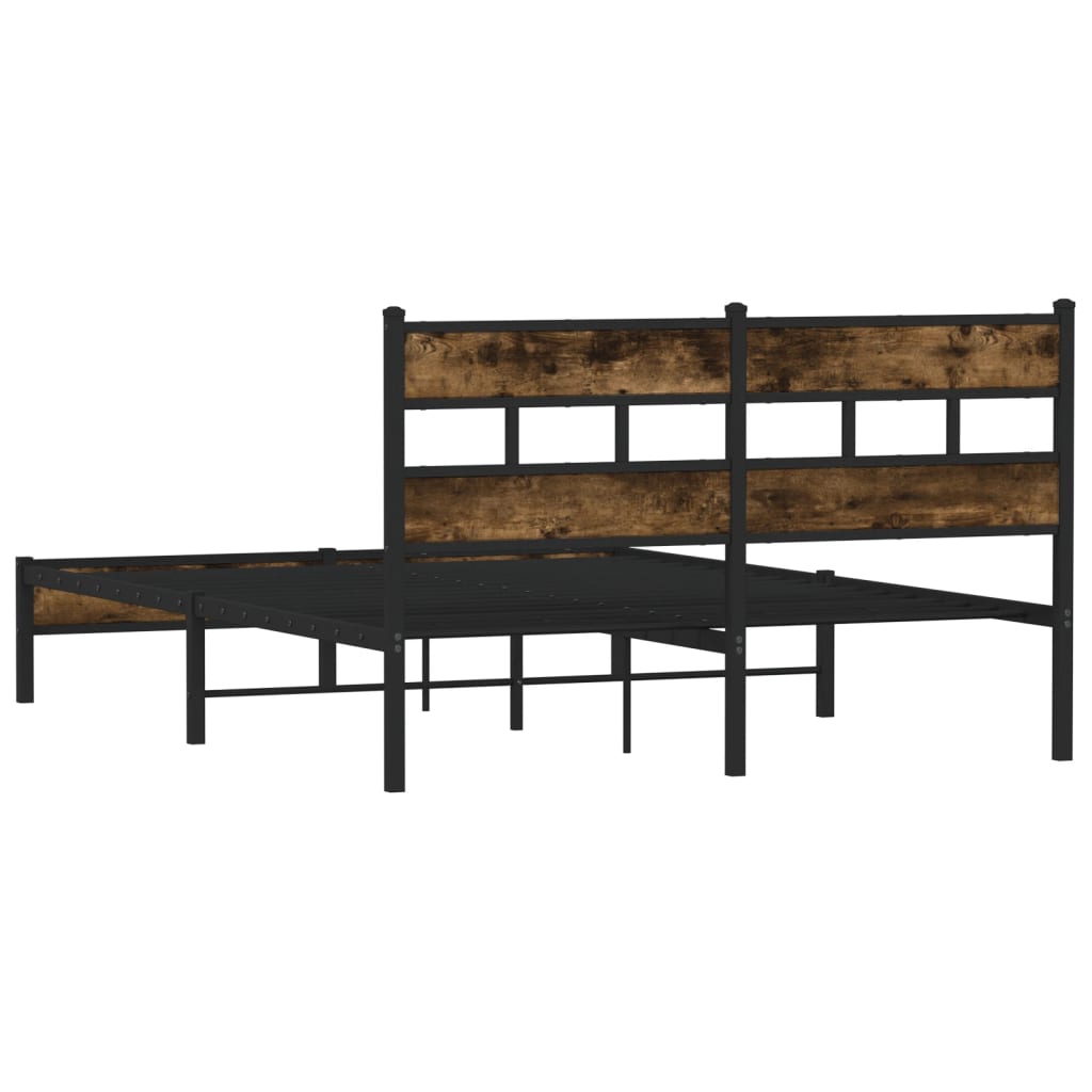 Bed Frame Without Mattress with Headboard Smoked Oak Finish 140 X 190 Cm