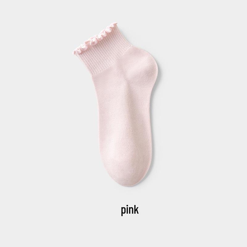 10A Antibacterial & Deodorant Women's Summer Thin Cotton Socks with Lace Ruffle - Solid Color, Breathable, Short Length
