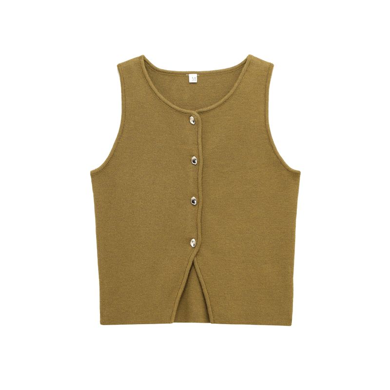 Kaslead New Arrival Women's Clothing Fashion Style Stylish Simple and Versatile Two Colors Plain Stitch Short Sleeveless Vest Top